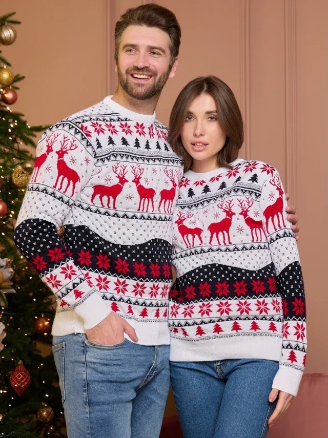 Ciepły sweter unisex z motywem świątecznym i reniferem