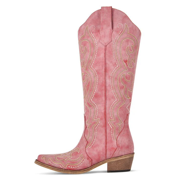 Czerwone damskie buty kowbojskie z wysoką cholewką