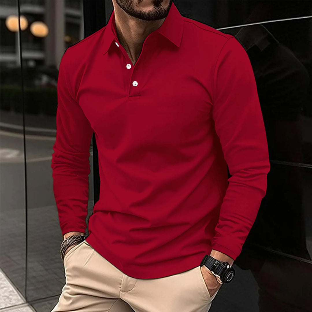 Modny męski styl - koszulka z długim rękawem polo z wysokiej jakości materiału