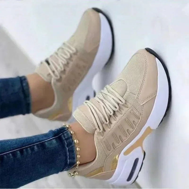 Beżowe damskie sneakersy sportowe z poduszką powietrzną
