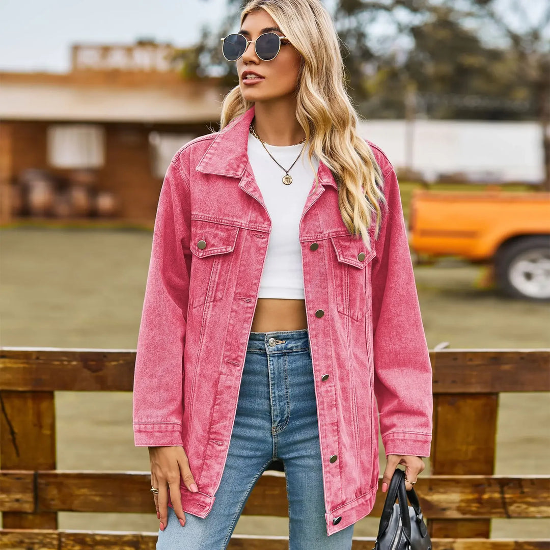 Szara kurtka jeansowa oversize damska, codzienna stylizacja