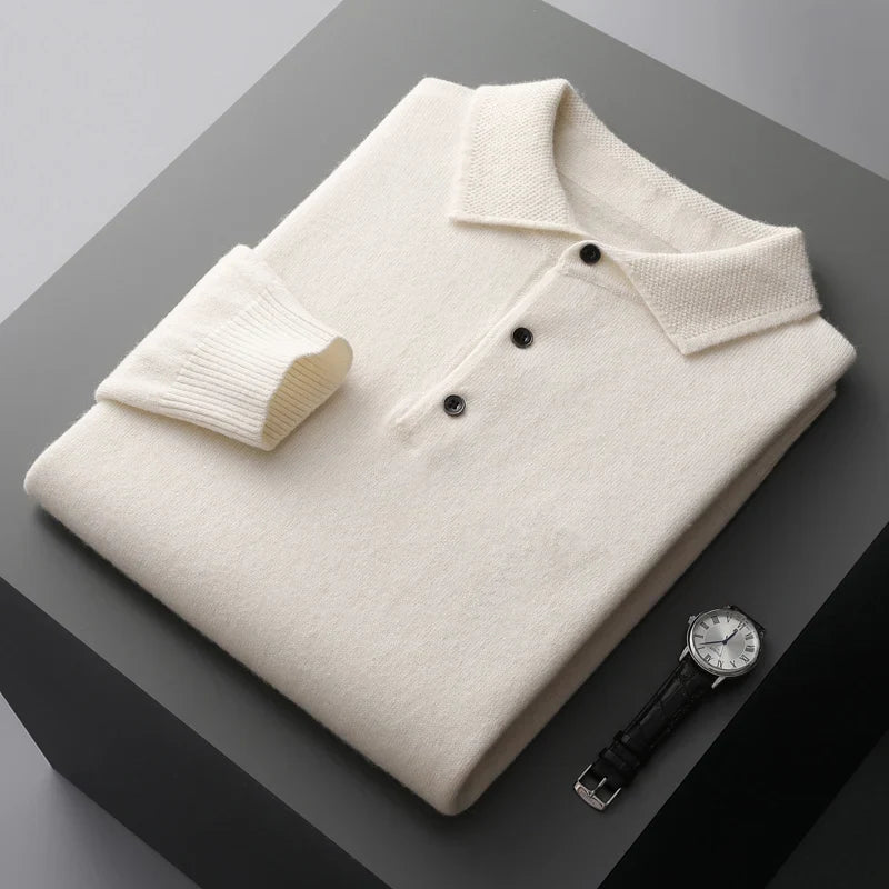 Elegancki męski sweter polo z kołnierzykiem, przód