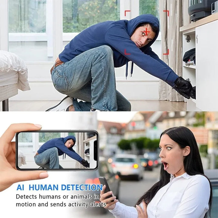 Bezprzewodowa mini kamera WiFi do monitoringu domu - widok z boku z widocznym obiektywem