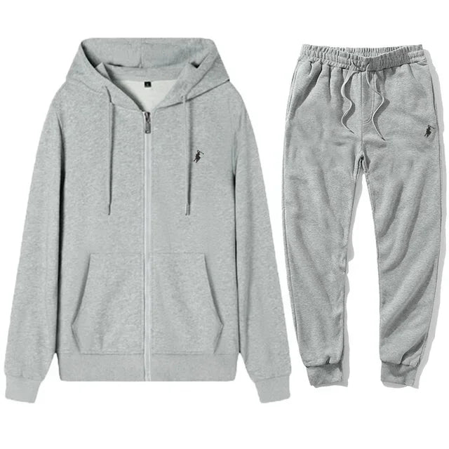 Męski dwuczęściowy dres sportowy z rozpinaną bluzą i spodniami w miejskim stylu casual