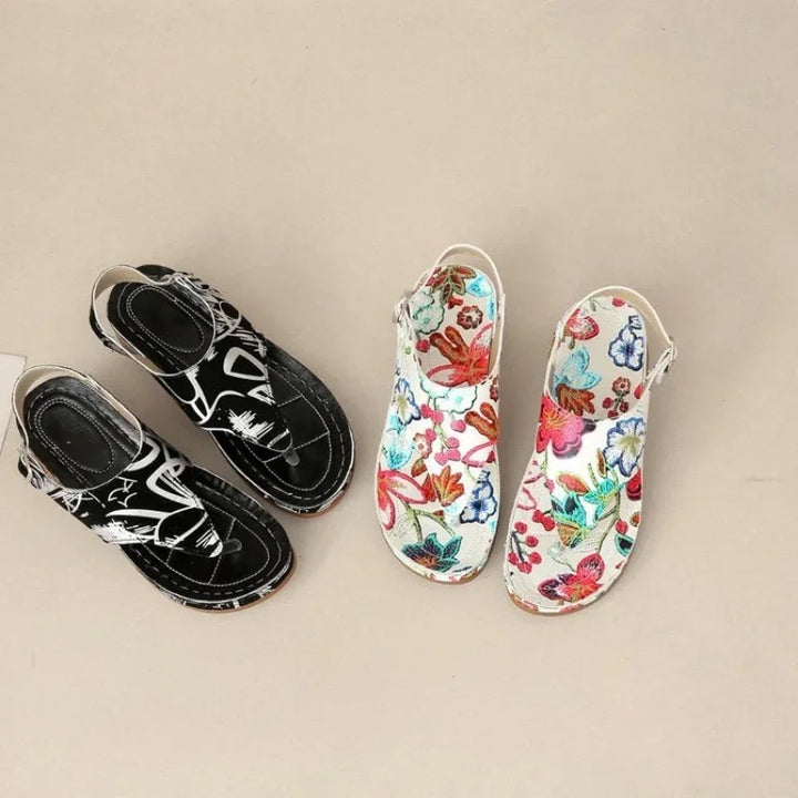 Letnie buty damskie o ergonomicznym kształcie z ozdobnym wzorem w kwiaty