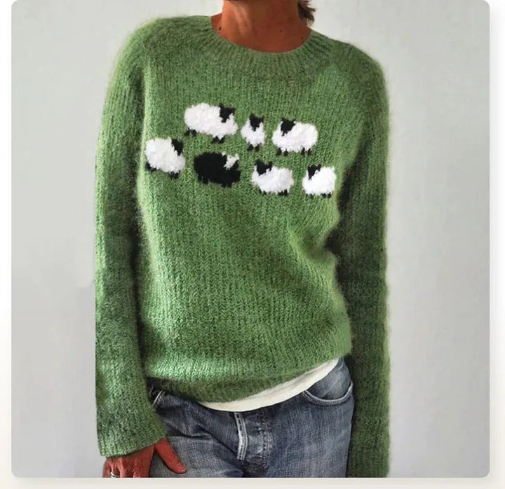 Modny sweter damski w stylu retro, widok z tyłu