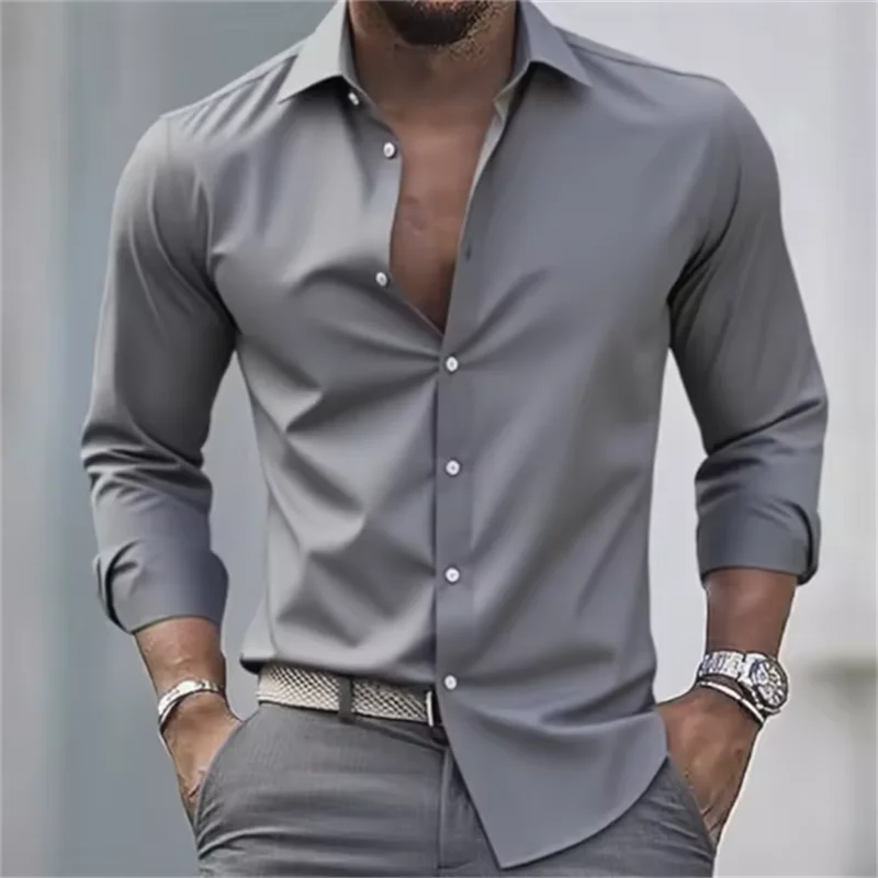 Stylowa koszula slim fit dla mężczyzn, wysokiej jakości koszula męska zapięcie na guziki