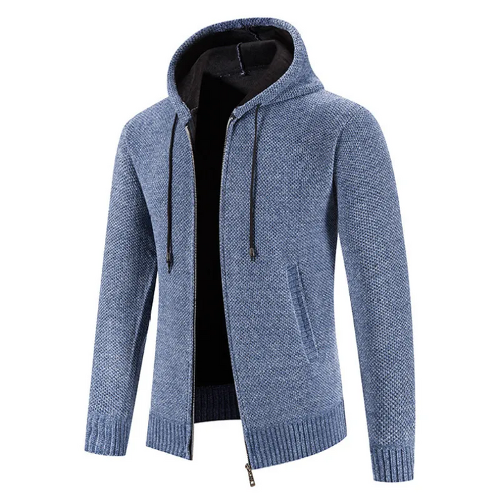 Elegancki sweter męski rozpinany z kieszeniami i wysokim kołnierzem