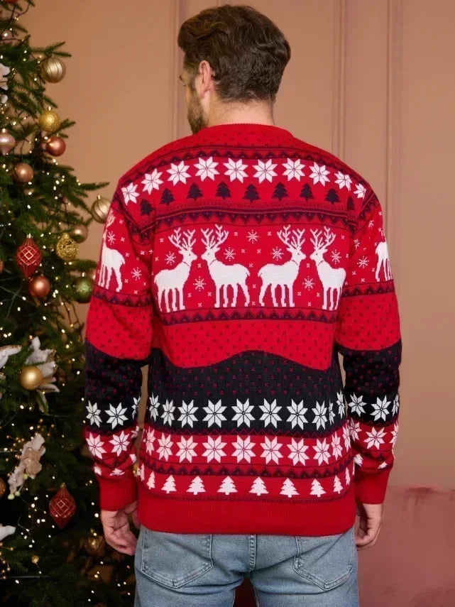 Męski sweter na święta z motywem renifera w stylu zimowym