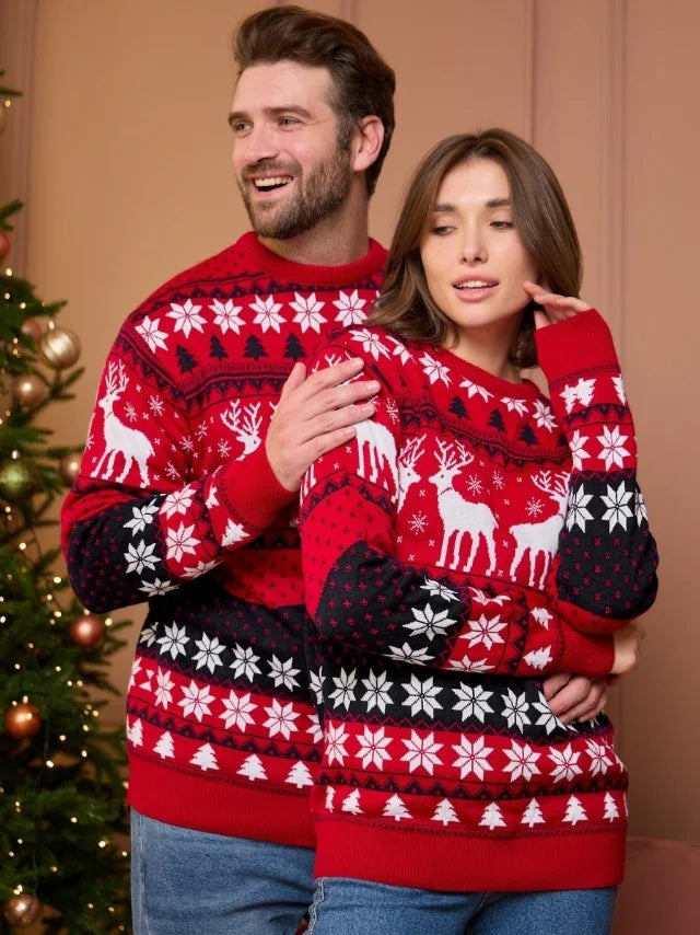Stylowy sweter na Boże Narodzenie z reniferami dla par
