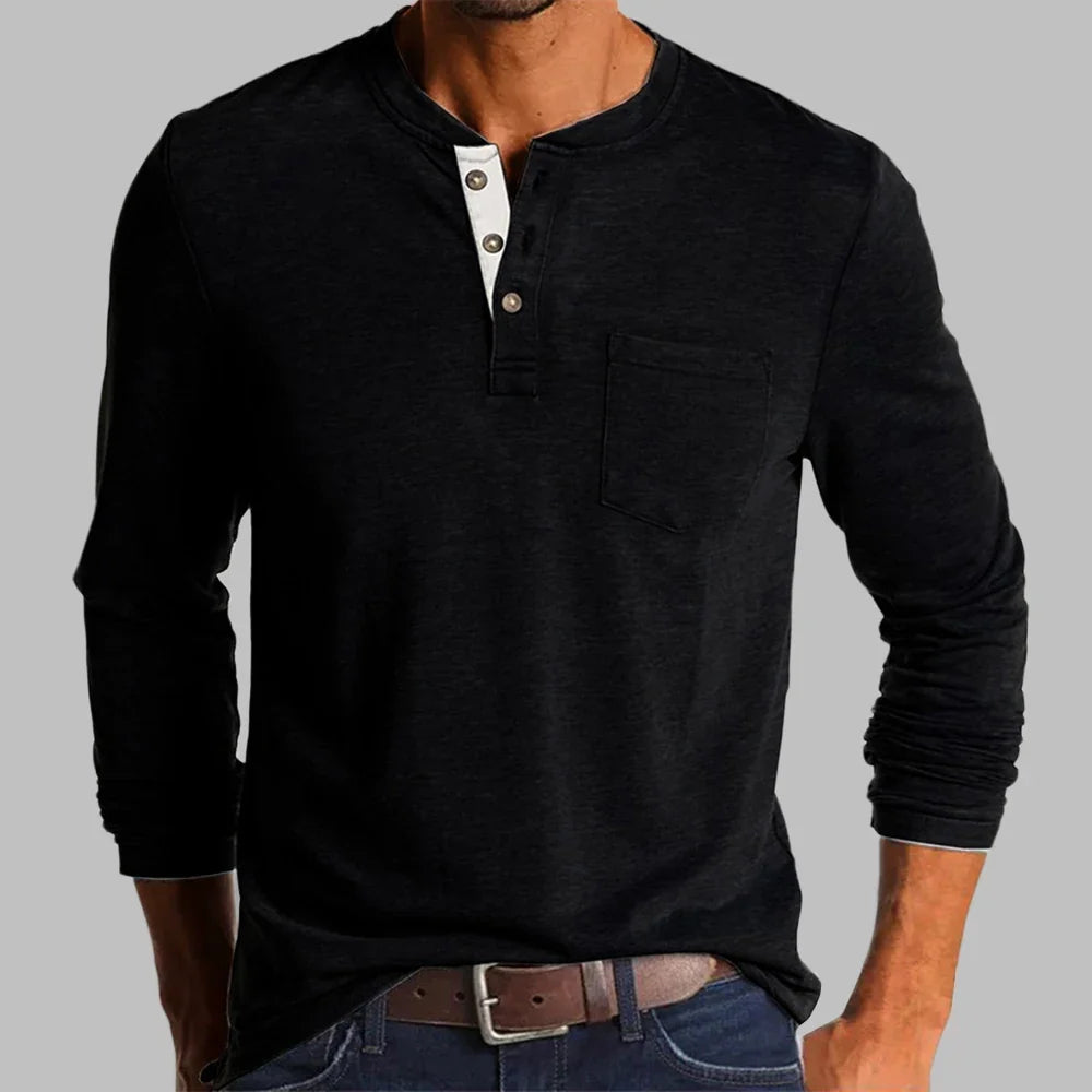 Męska koszulka henley z długim rękawem w stylu casual
