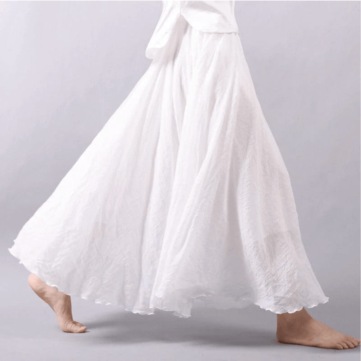 Zbliżenie na materiał i wzór letniej spódnicy maxi w stylu boho
