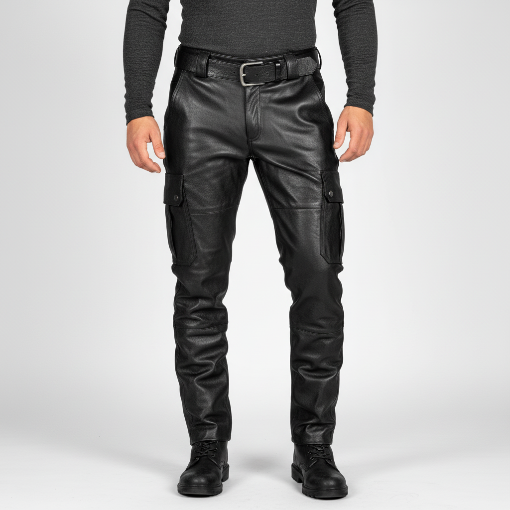 Czarne męskie spodnie motocyklowe Daryl w rockowym stylu, wąskie skórzane spodnie męskie