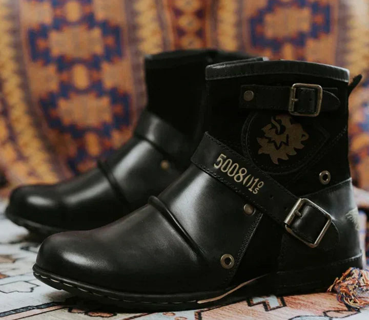 Męskie czarne buty motocyklowe biker boots z klamrami
