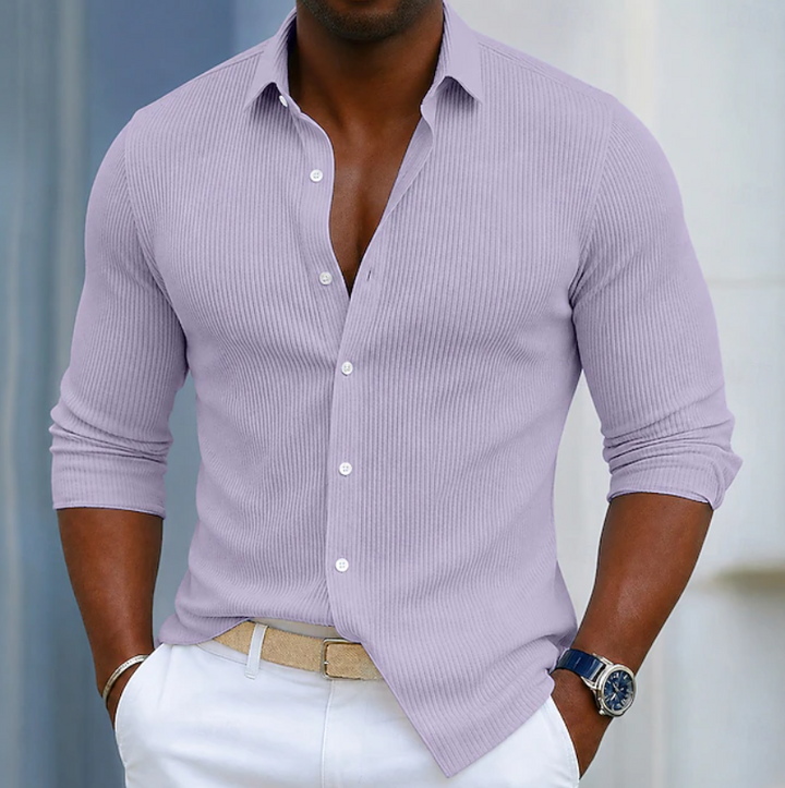 Męska fioletowa koszula slim fit z długim rękawem w stylu smart casual