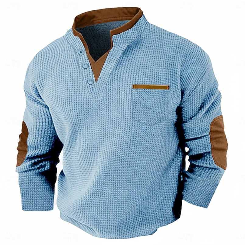 Modna odzież męska - sweter z kieszonką i dekoltem henley