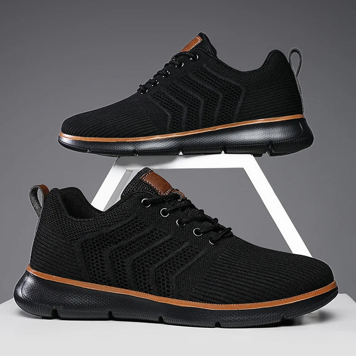Beżowe sneakersy męskie sznurowane, buty sportowe casual z dzianinowym wzorem