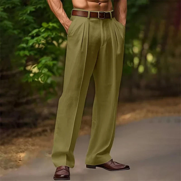 Męskie spodnie z wysokim stanem i zakładkami w stylu smart casual
