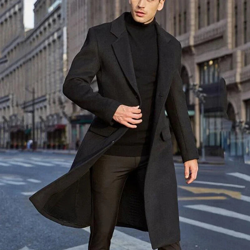 Ciepły i stylowy płaszcz męski na zimę, klasyczny krój, moda męska
