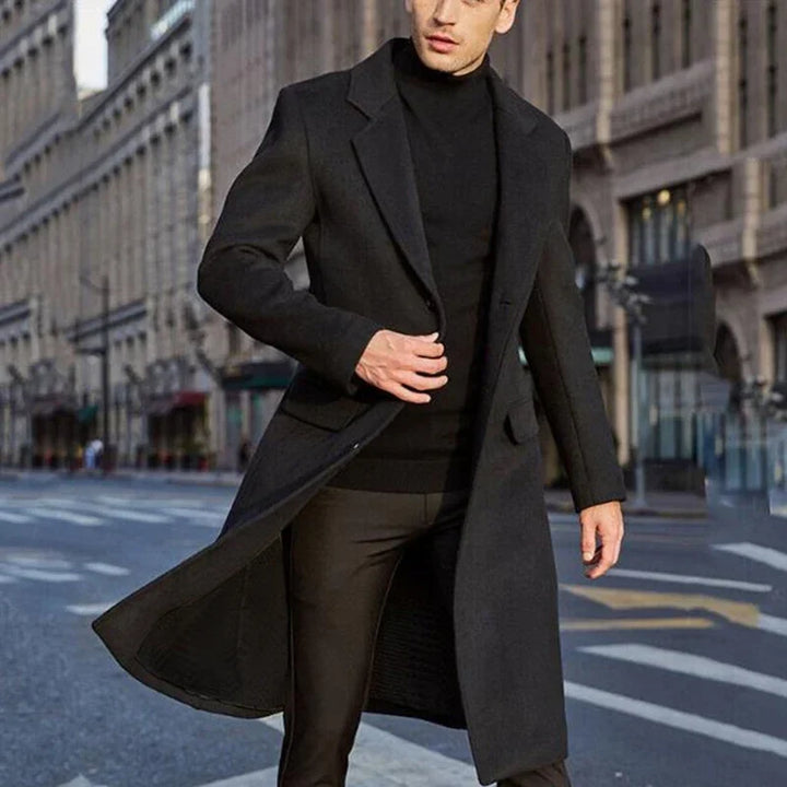 Ciepły i stylowy płaszcz męski na zimę, klasyczny krój, moda męska