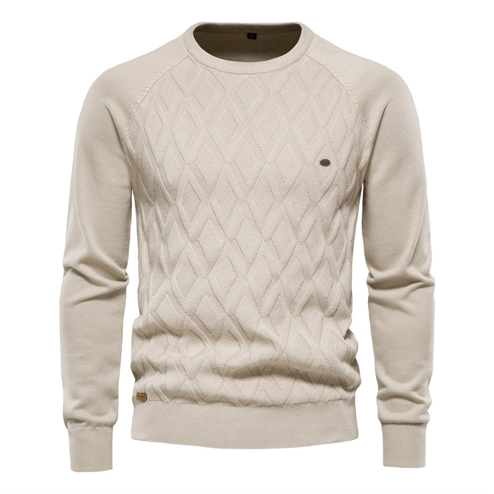 Męski elegancki sweter z długim rękawem w modny diamentowy wzór
