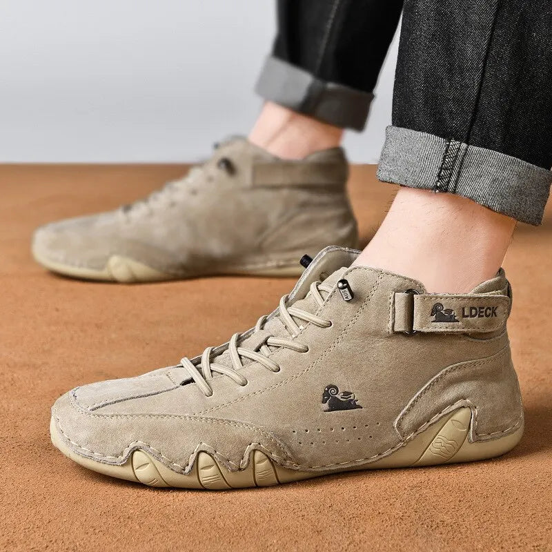 Buty męskie outdoor, brązowe skórzane buty trekkingowe na szlaku