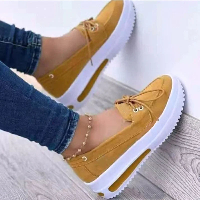 Damskie sportowe mokasyny na platformie, wygodne buty damskie casual w kolorze czarnym