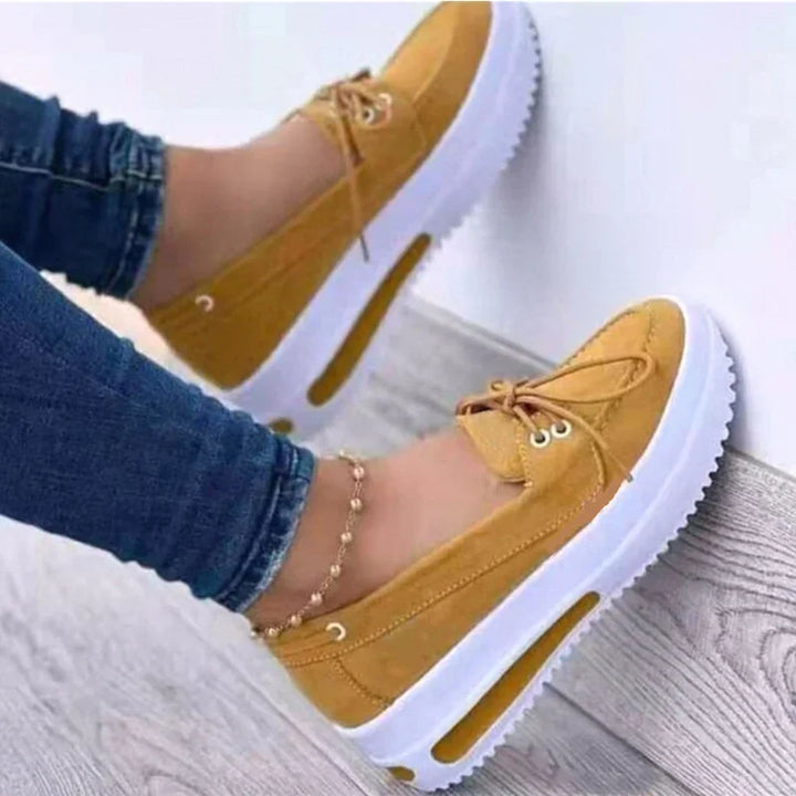 Damskie sportowe mokasyny na platformie, wygodne buty damskie casual w kolorze czarnym