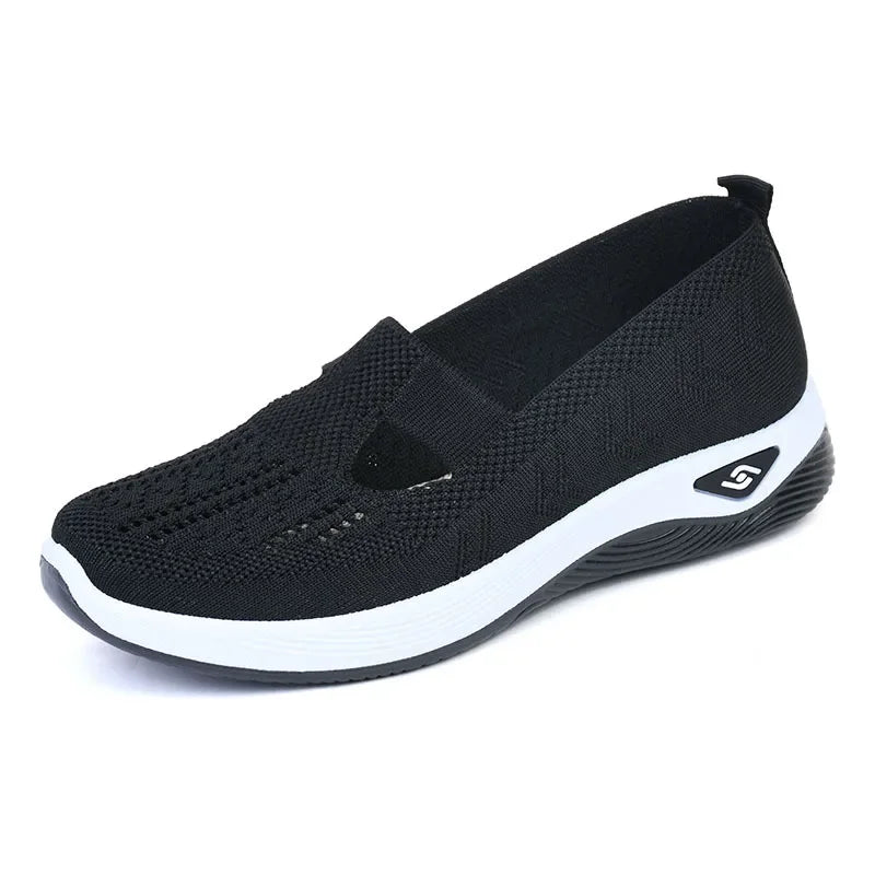 Damskie buty wsuwane ortopedyczne w kolorze czarnym z fioletowymi detalami