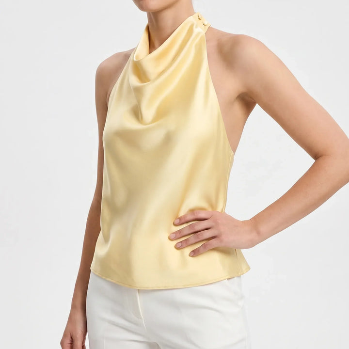 Damski błyszczący top typu halter Sandra w eleganckim stylu