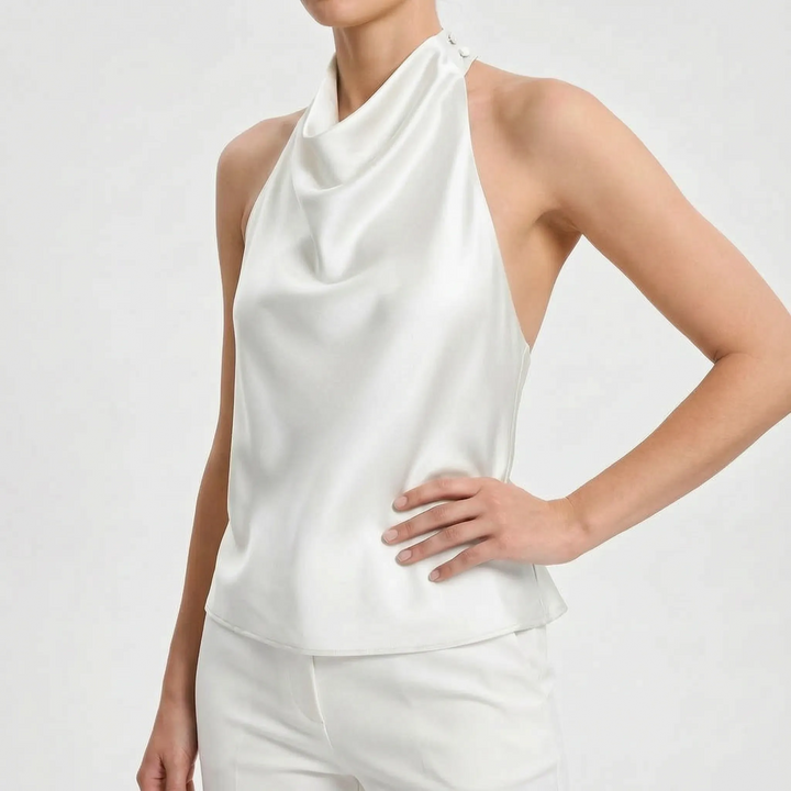 Elegancki top damski bez rękawów z połyskującego materiału