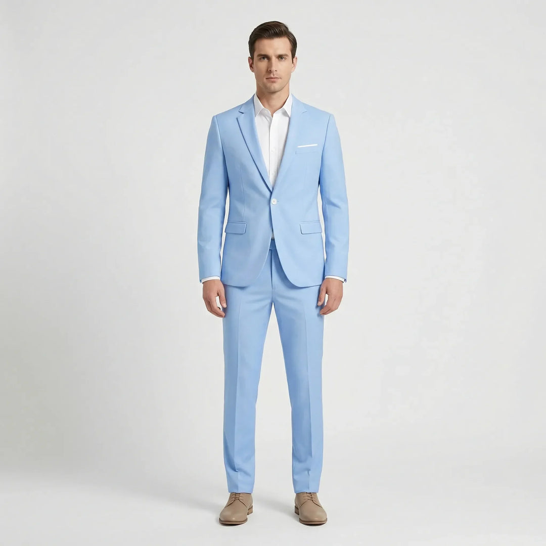Męski garnitur slim fit Noel - widok z boku, elegancka odzież męska