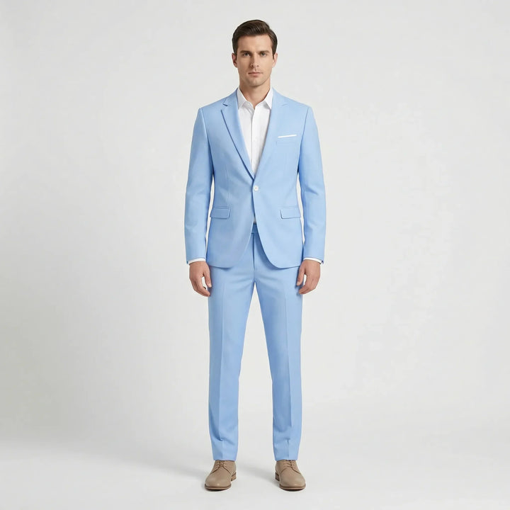 Męski garnitur slim fit Noel - widok z boku, elegancka odzież męska