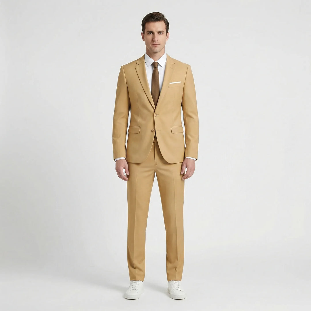 Elegancki garnitur ślubny Noel w kroju slim fit, detale marynarki