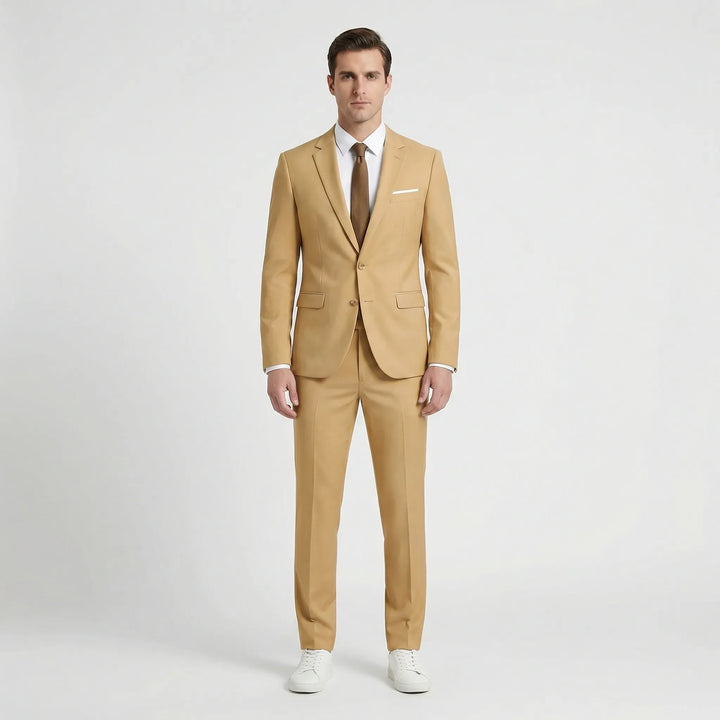 Elegancki garnitur ślubny Noel w kroju slim fit, detale marynarki