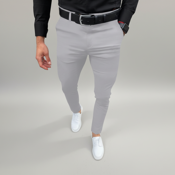 Wizytowe spodnie męskie slim fit Pascal, zapięcie na zamek i guzik