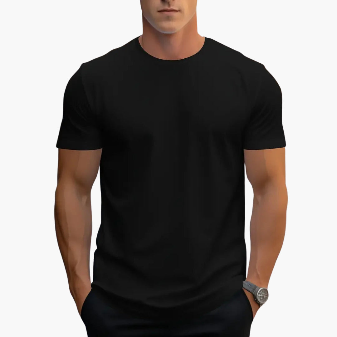 Czarny męski t-shirt slim fit z krótkim rękawem, widok z tyłu