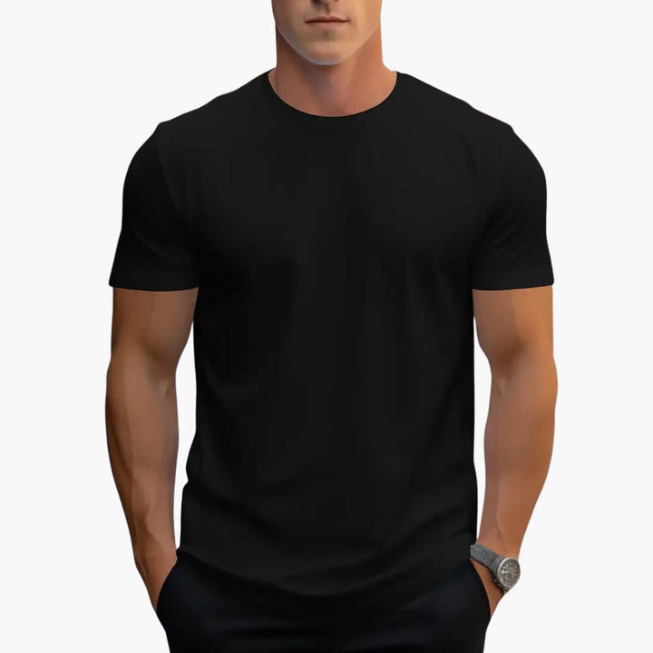 Czarny męski t-shirt slim fit z krótkim rękawem, widok z tyłu