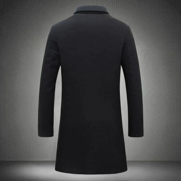 Długi męski płaszcz wełniany z eleganckim kołnierzem w klasycznym stylu
