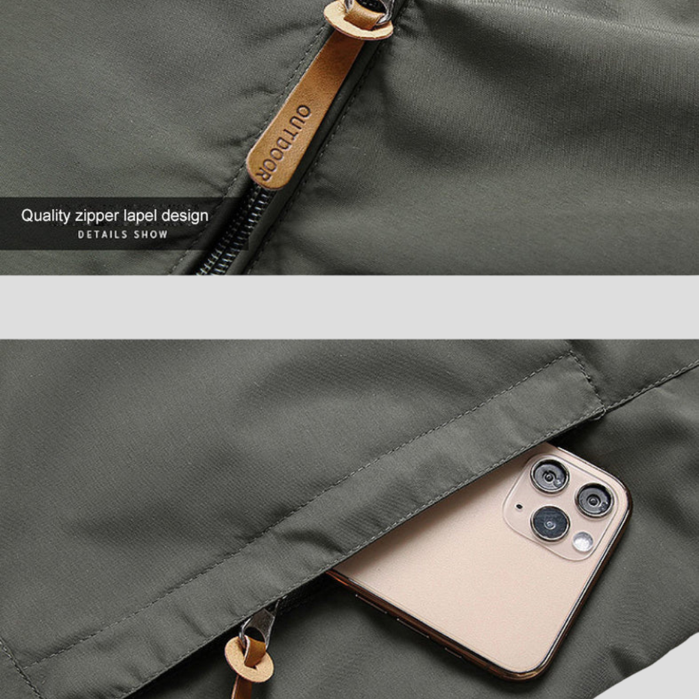 Wygodna przejściowa kurtka męska softshell z kapturem, widok z boku w stylizacji