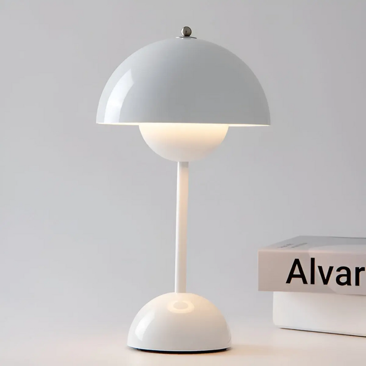 Biała minimalistyczna lampa stołowa LED z dotykowym panelem