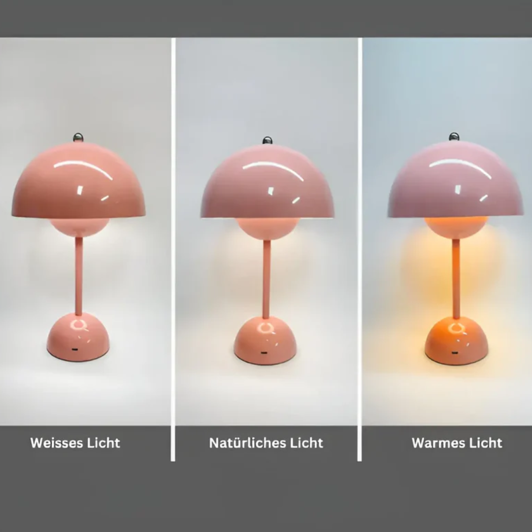 Bezprzewodowa lampa dotykowa prezentowana na stoliku kawowym