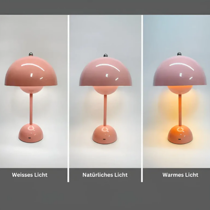 Bezprzewodowa lampa dotykowa prezentowana na stoliku kawowym