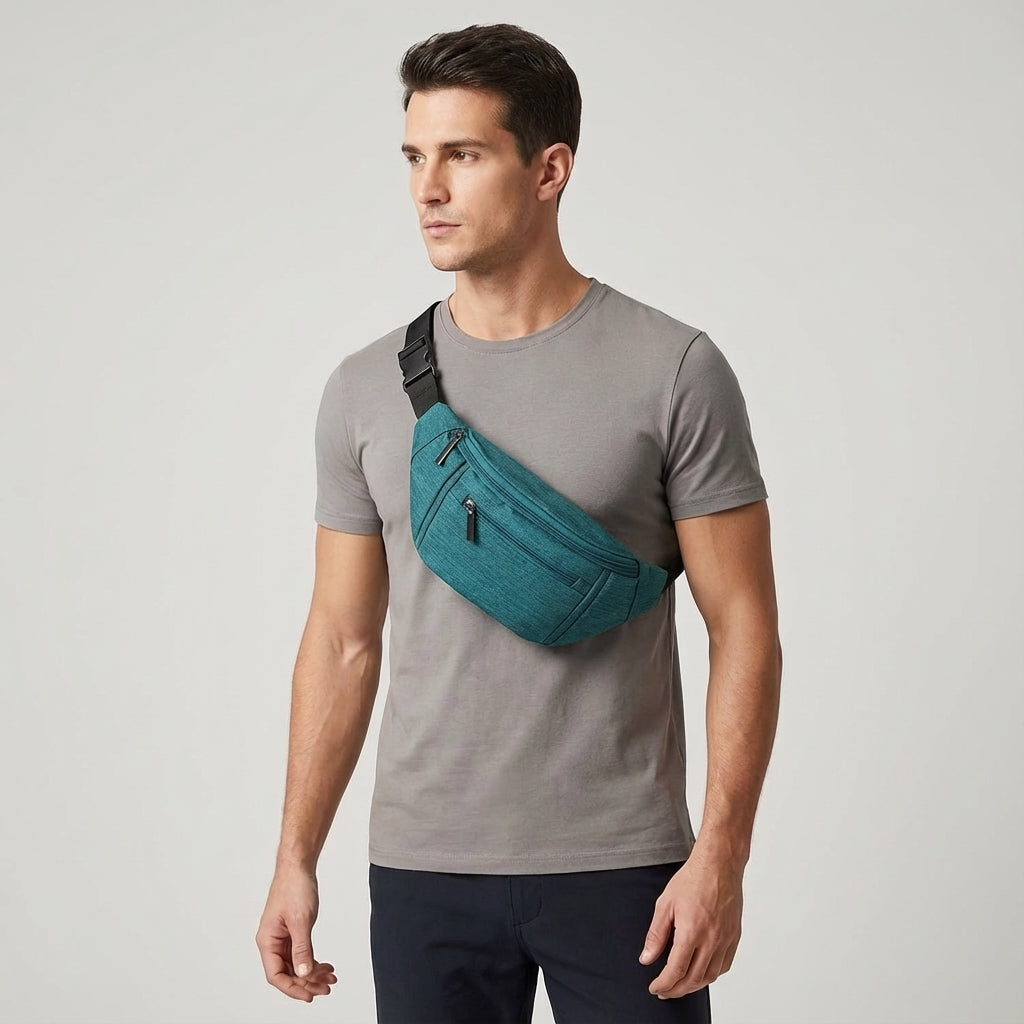 Zielona torba unisex typu nerka z paskiem, praktyczna i wygodna