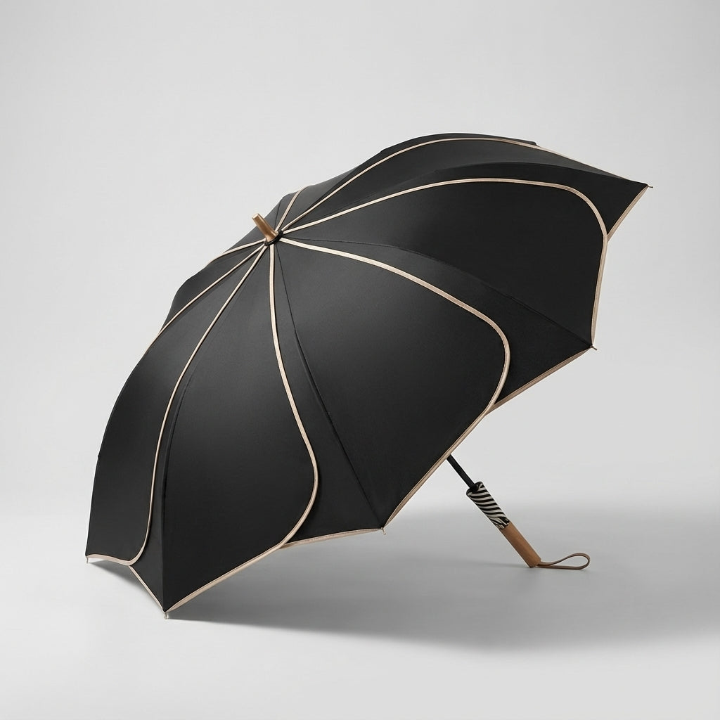 Stylowy parasol damski na deszcz z wygodnym, drewnianym uchwytem
