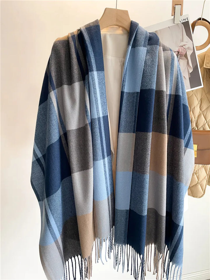 Ciepły szalik zimowy w kratę unisex, elegancki dodatek do płaszcza