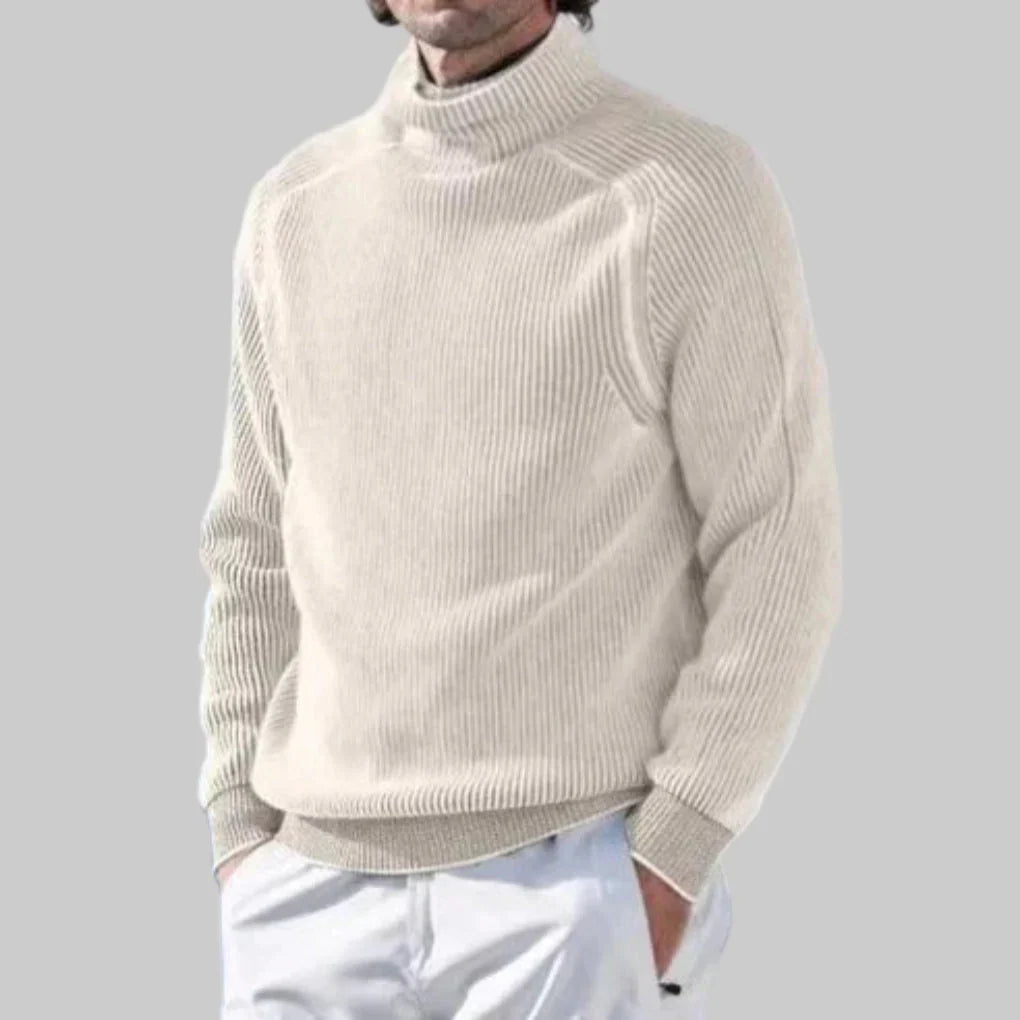Stylowy dzianinowy sweter zimowy męski, widok z tyłu