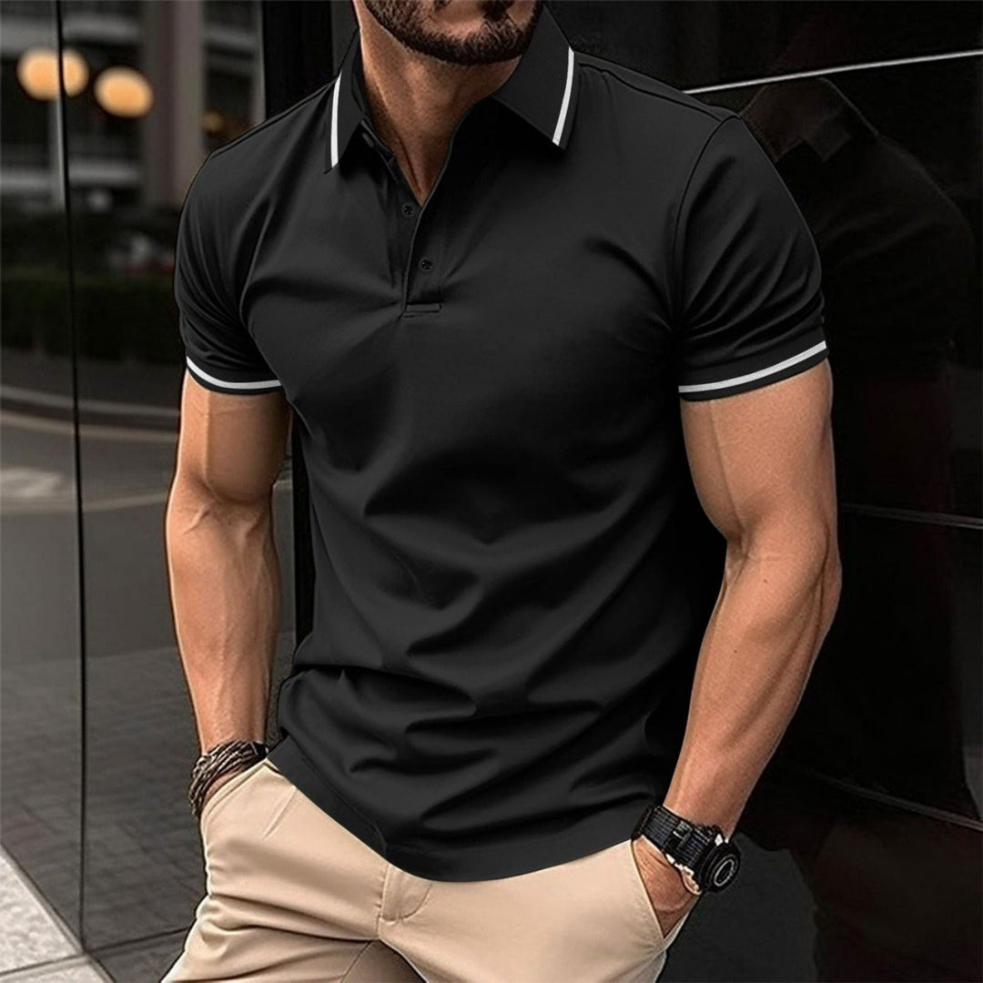 Męska czarna koszulka polo z eleganckim kołnierzykiem