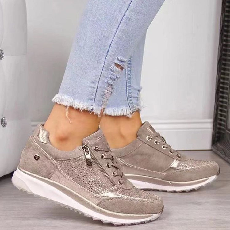 Szare damskie sneakersy casual na płaskiej podeszwie, wygodne buty miejskie