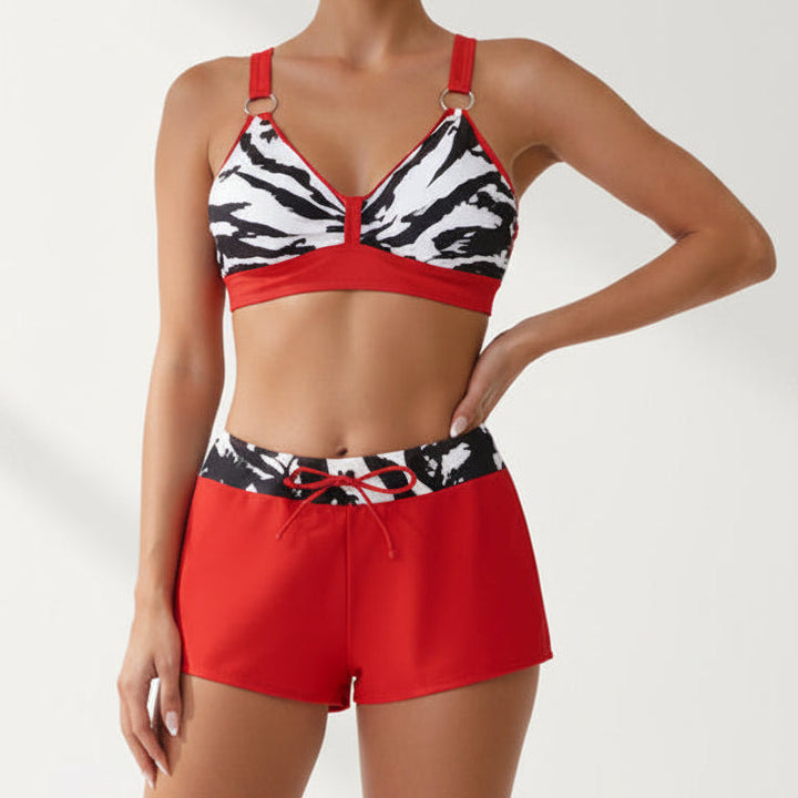 Damskie bikini z szortami, modny zestaw na plażę i basen